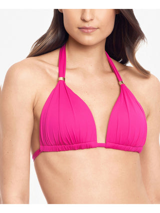 Ralph Lauren Women's Stretch Tie Fixed Cups Deep V Neck Adjustable Beach Swimsuit Top Pink Size 10