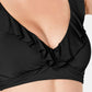 Ralph Lauren Women's Beach Club Solid Ruffle Underwire Bra Top Swimwear Black Size 12