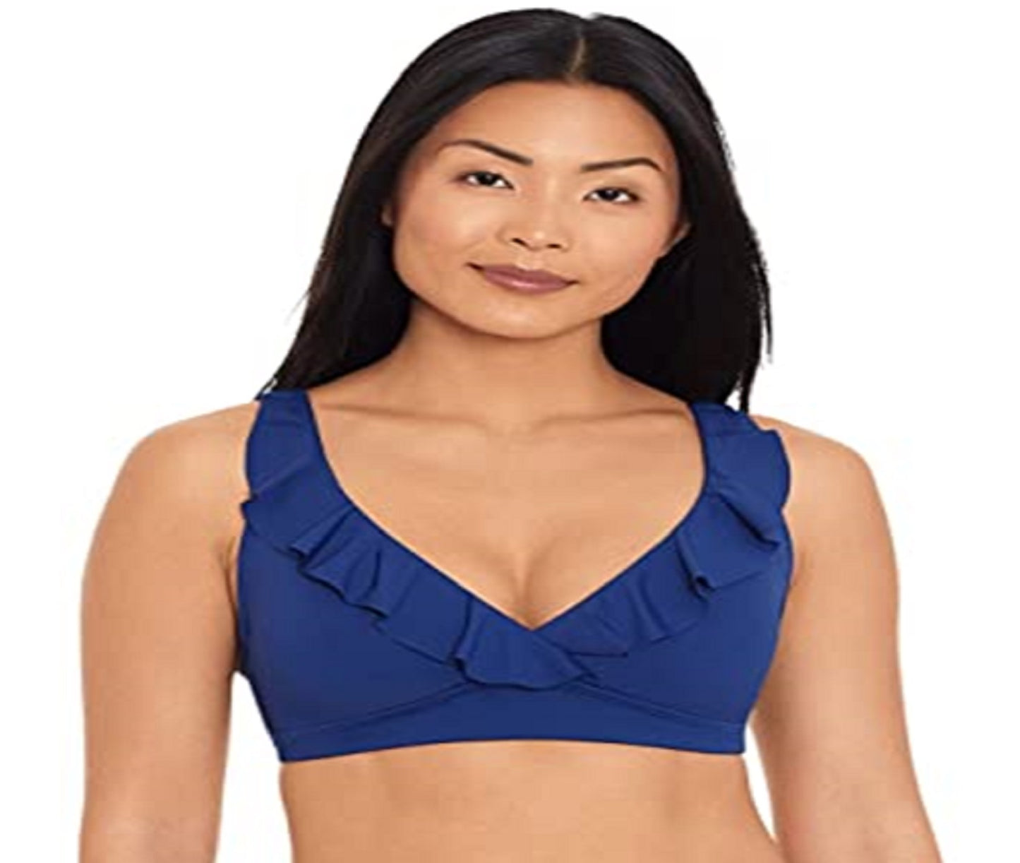 Ralph Lauren Women's Beach Club Solid Ruffle Underwire Bra Top Blue Size 10