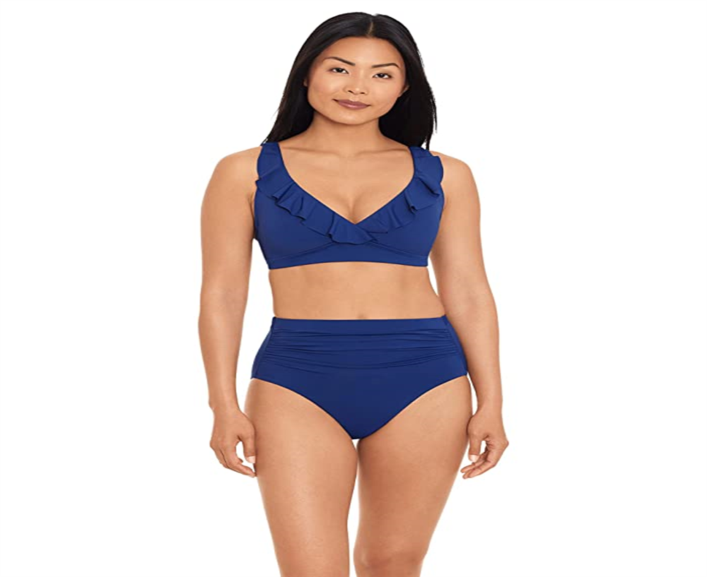 Ralph Lauren Women's Beach Club Solid Ruffle Underwire Bra Top Blue Size 10