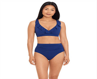 Ralph Lauren Women's Beach Club Solid Ruffle Underwire Bra Top Blue Size 10