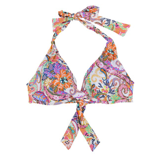 Ralph Lauren Women's Print Paisley Majestic Molded-Cup Twist Halter Swim Top White Size 10