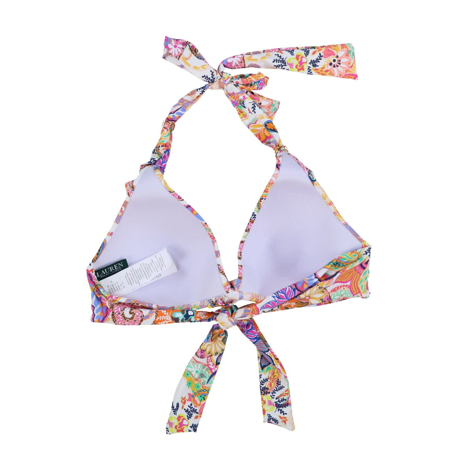 Ralph Lauren Women's Print Paisley Majestic Molded-Cup Twist Halter Swim Top White Size 10