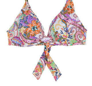 Ralph Lauren Women's Print Paisley Majestic Molded-Cup Twist Halter Swim Top White Size 10