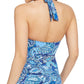 Ralph Lauren Women's Paisley Stretch Full Bust Support Tie Lined Molded Cup Deep V Neck Halter Tankini Swimsuit Top Blue Size 12