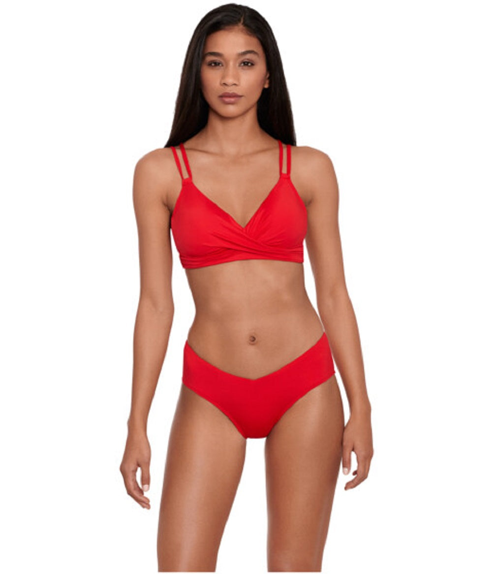 Ralph Lauren Women's Beach Club Solid Mid Rise V Front Bottoms Red Size 10