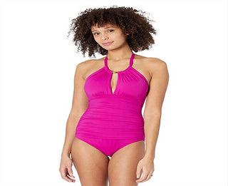 Ralph Lauren Women's Beach Club Solid High Neck One Piece Pink Size 12
