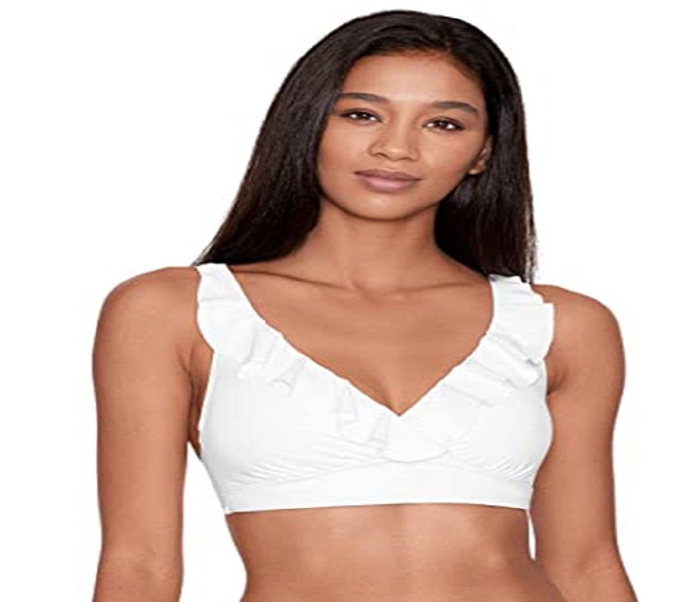 Ralph Lauren Women's Beach Club Solid Ruffle Underwire Bra Top White Size 4