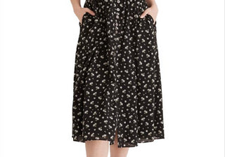 Madewell Smocked Square Neck Cotton Blend Dress in Ditsy Floral True Black Size Large