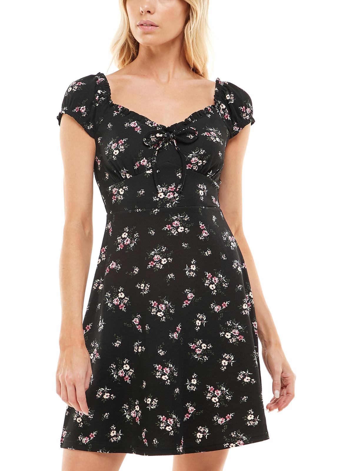 Ultra Flirt Junior's Floral Print Mini Dress Black Size Large