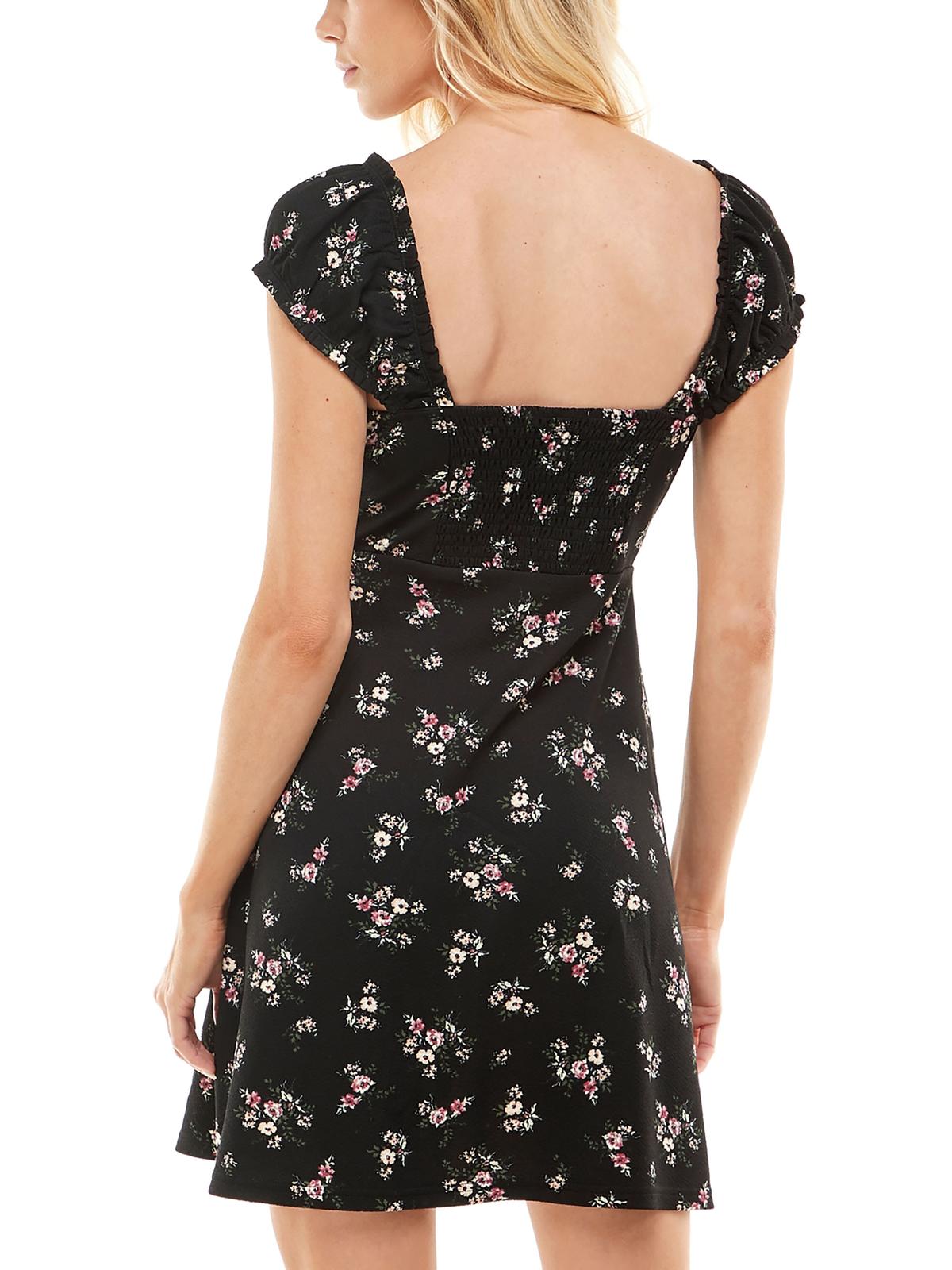 Ultra Flirt Junior's Floral Print Mini Dress Black Size Large