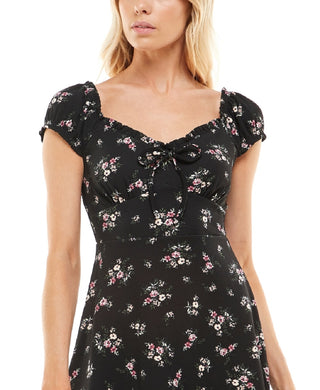Ultra Flirt Junior's Floral Print Mini Dress Black Size Large