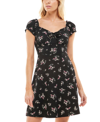 Ultra Flirt Junior's Floral Print Mini Dress Black Size Small