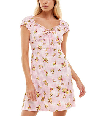 Ultra Flirt Junior's Floral Print Mini Dress Pink Size Medium