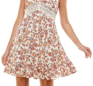 Ultra Flirt Women's Lace Trim Mini Fit & Flare Dress White Size X-Small