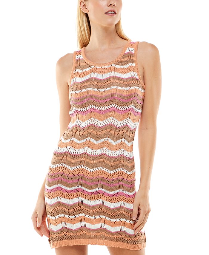 Ultra Flirt Junior's Striped Crochet Dress Orange Size Small