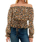Ultra Flirt Junior's Off The Shoulder Floral Print Top Black Size Medium