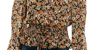 Ultra Flirt Junior's Off The Shoulder Floral Print Top Black Size Medium