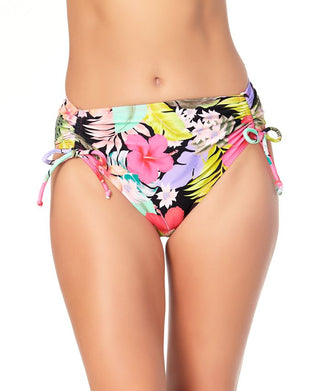 California Waves Junior's Floral Print High Waist Bikini Bottoms Swimsuit Black Multi