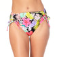 California Waves Junior's Floral Print High Waist Bikini Bottoms Swimsuit Black Multi