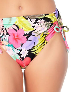 California Waves Junior's Floral Print High Waist Bikini Bottoms Swimsuit Black Multi