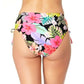 California Waves Junior's Floral Print High Waist Bikini Bottoms Swimsuit Black Multi