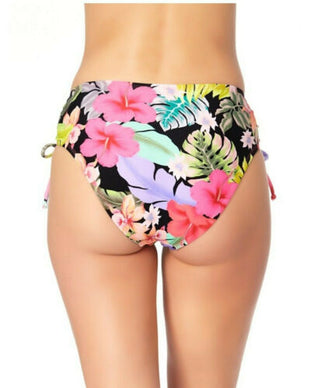 California Waves Junior's Floral Print High Waist Bikini Bottoms Swimsuit Black Multi
