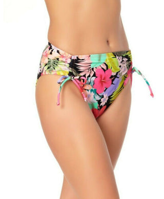 California Waves Junior's Floral Print High Waist Bikini Bottoms Swimsuit Black Multi
