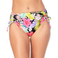 California Waves Junior's Floral Print High Waist Bikini Bottoms Swimsuit Black Multi