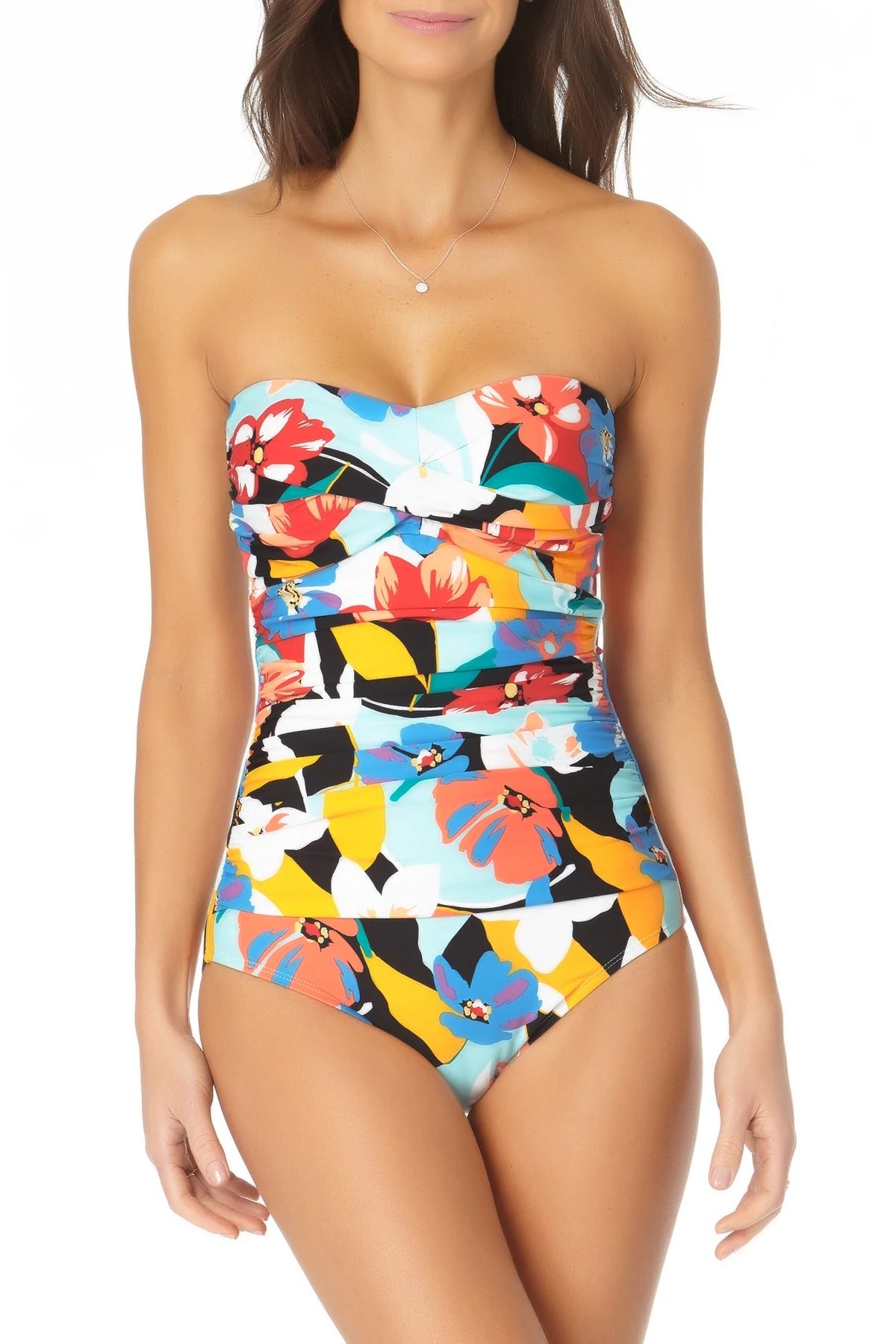 Anne Cole Women's Multi Twist Front Shirred Bandeau One Piece Swimsuit Multicolor Size 6
