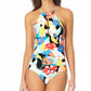 Anne Cole Women's Printed High Neck One Piece Swimsuit White Multi