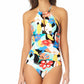 Anne Cole Women's Printed High Neck One Piece Swimsuit White Multi