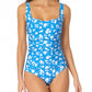 Anne Cole Women's Square Neck Front Shirred One Piece Swimsuit Blue Size 14