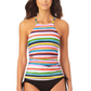 Anne Cole Women's Painted Stripe High Neck Tankini Top Swimsuit Green Size Small