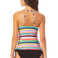 Anne Cole Women's Painted Stripe High Neck Tankini Top Swimsuit Green Size Small
