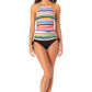 Anne Cole Women's Painted Stripe High Neck Tankini Top Swimsuit Green Size Small