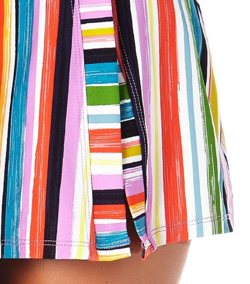 Anne Cole Women's Painted Stripe Side Slit Swim Skirt Swimsuit White