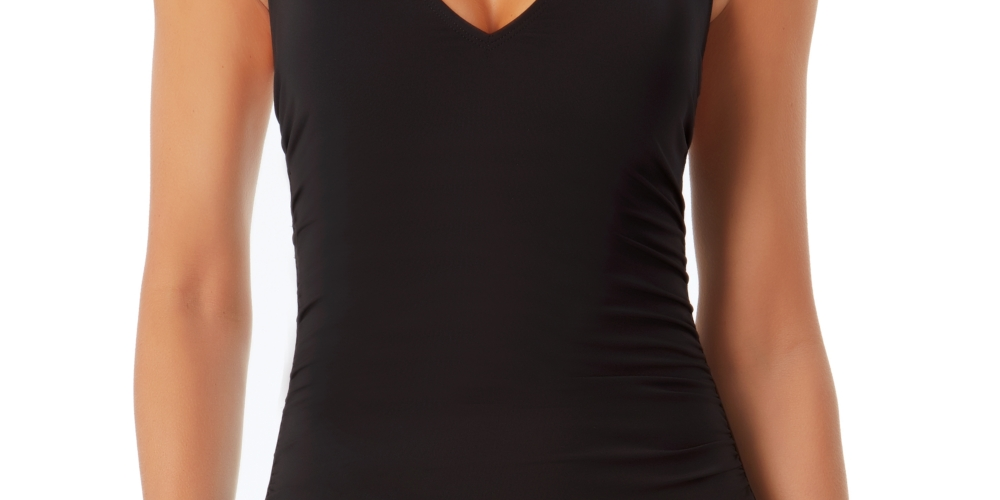 Anne Cole Women's V Neck Crossback One Piece Swimsuit Black Size 16