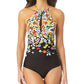 Anne Cole Women's Ditsy Floral High Neck One Piece Swimsuit Black Size 12