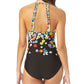 Anne Cole Women's Ditsy Floral High Neck One Piece Swimsuit Black Size 12
