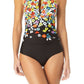 Anne Cole Women's Ditsy Floral High Neck One Piece Swimsuit Black Size 12