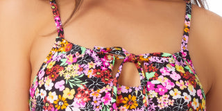 California Waves Junior's Printed Longline Bikini Top Swimsuit BlackMulti