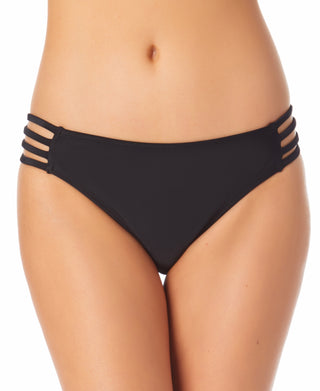 California Waves Junior's Strappy Side Hipster Bikini Bottoms Swimsuit Black