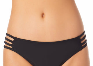 California Waves Junior's Strappy Side Hipster Bikini Bottoms Swimsuit Black
