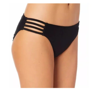 California Waves Junior's Strappy Side Hipster Bikini Bottoms Swimsuit Black