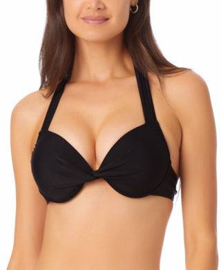 California Waves Junior's Underwire Push Up Bikini Top Swimsuit Black
