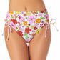 California Waves Junior's Printed Cinch Side High Waist Bikini Bottoms Swimsuit White