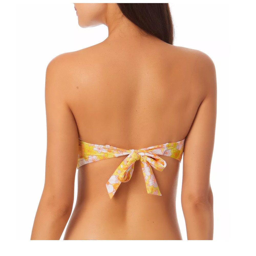 California Waves Women's Printed Smocked Bandeau Bikini Top Swimsuit Yellow Size X-Small