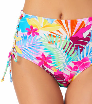 California Waves Women's Juniors' Printed Lace-Up High-Waist Bikini Bottoms Swimsuit White Size Medium