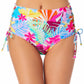 California Waves Junior's Printed Lace Up High Waist Bikini Bottoms Swimsuit White